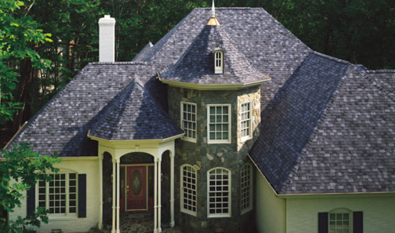 Residential shingle roofing on an upscale house