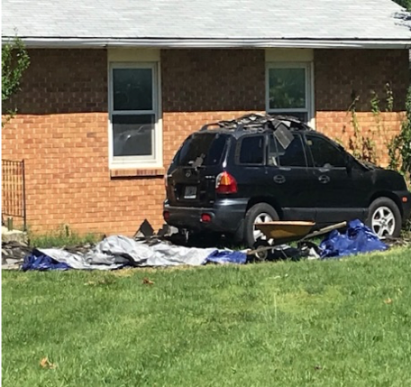 roofing debris left on a car