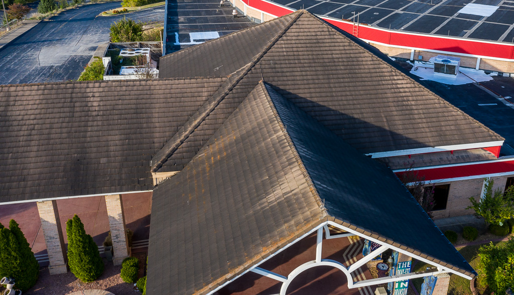 Concrete Tile Roof 1 Concrete tile roof on the yakov comedy theater building in branson, mo