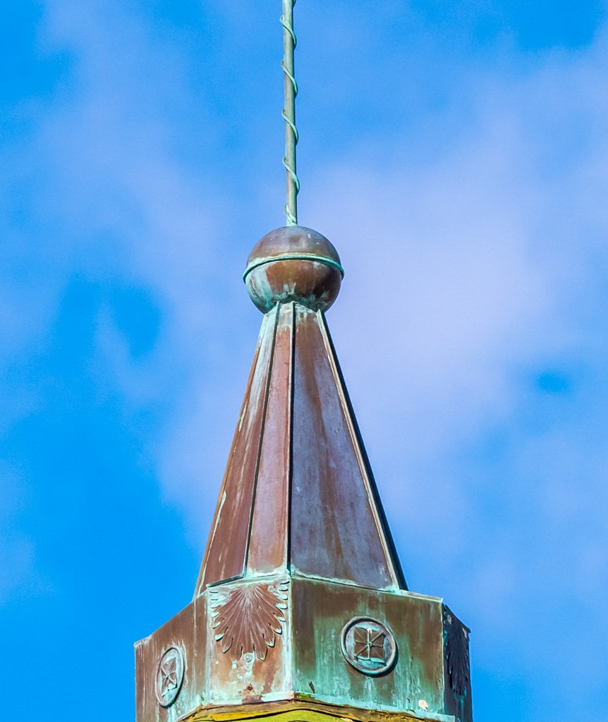 Copper steeple on a building in springfield, mo
