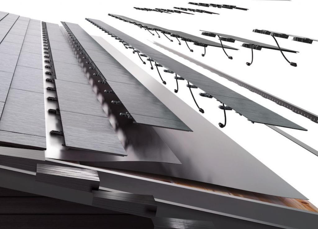 Shingle Roof Types, Installation, And Repair 22 Tesla solarglass solar tiles - image showing exploded view with tile assembly